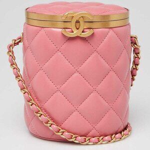 Chanel Pink Quilted Lambskin Leather CC Small Vanity Crown Box Bag